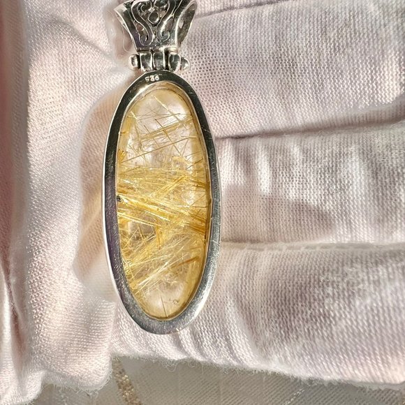 Vintage Rutilated Quartz Pendant, 925 Silver Necklace, Unisex Healing Jewelry - Picture 9 of 11